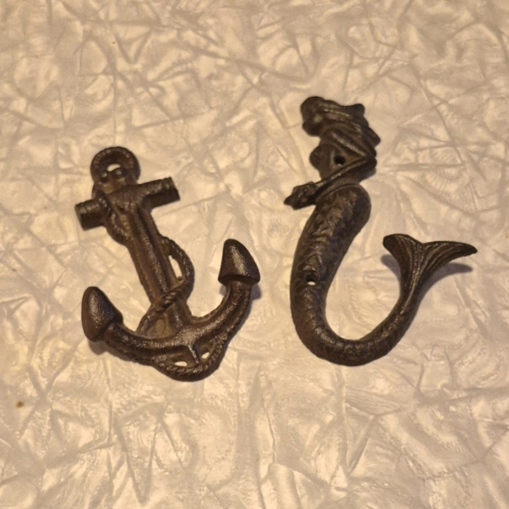 Nautical Anchor and Mermaid Wall Hooks